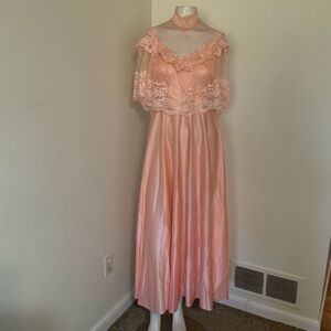 Vintage Shiny Peach Lace 80’s Party Dress 7/8